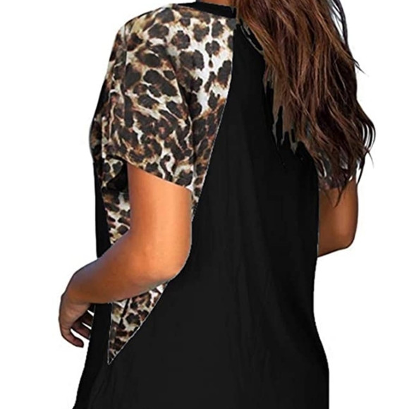 Womens Casual Top- Leopard Print Short Sleeve T-Shirt - Picture 3 of 5